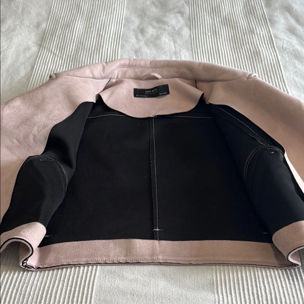 Zara Blush Pink Suede Cropped Moto Jacket Size Medium - Picture 6 of 8